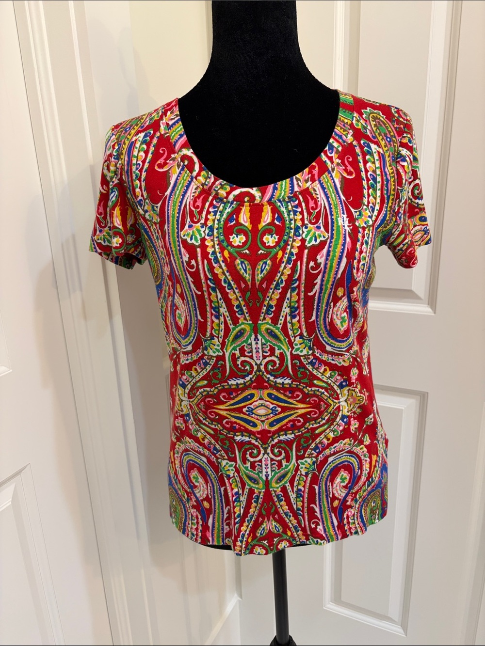 Ralph Lauren Red Multicolor Paisley T Shirt Size M